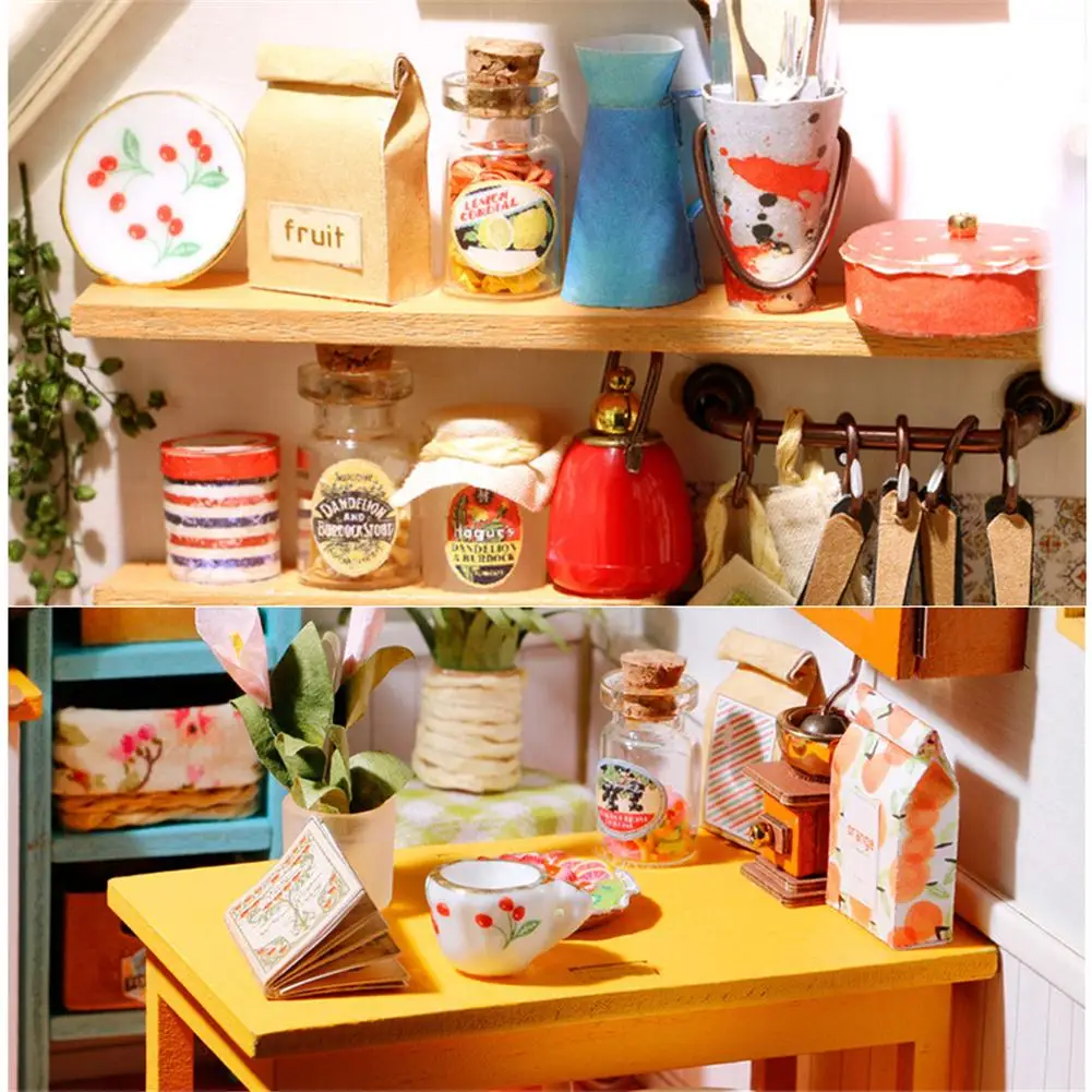 DIY Small Doll House Gourmet Kitchen Educational Assembled Model Without Dust Cover Color Box Packaging Christmas Gift