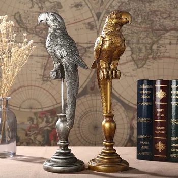 

[HHT] American Country Rose Parrot Sculpture Resin Crafts Living Room Entrance Wine TV Cabinet Home Decorations Collection