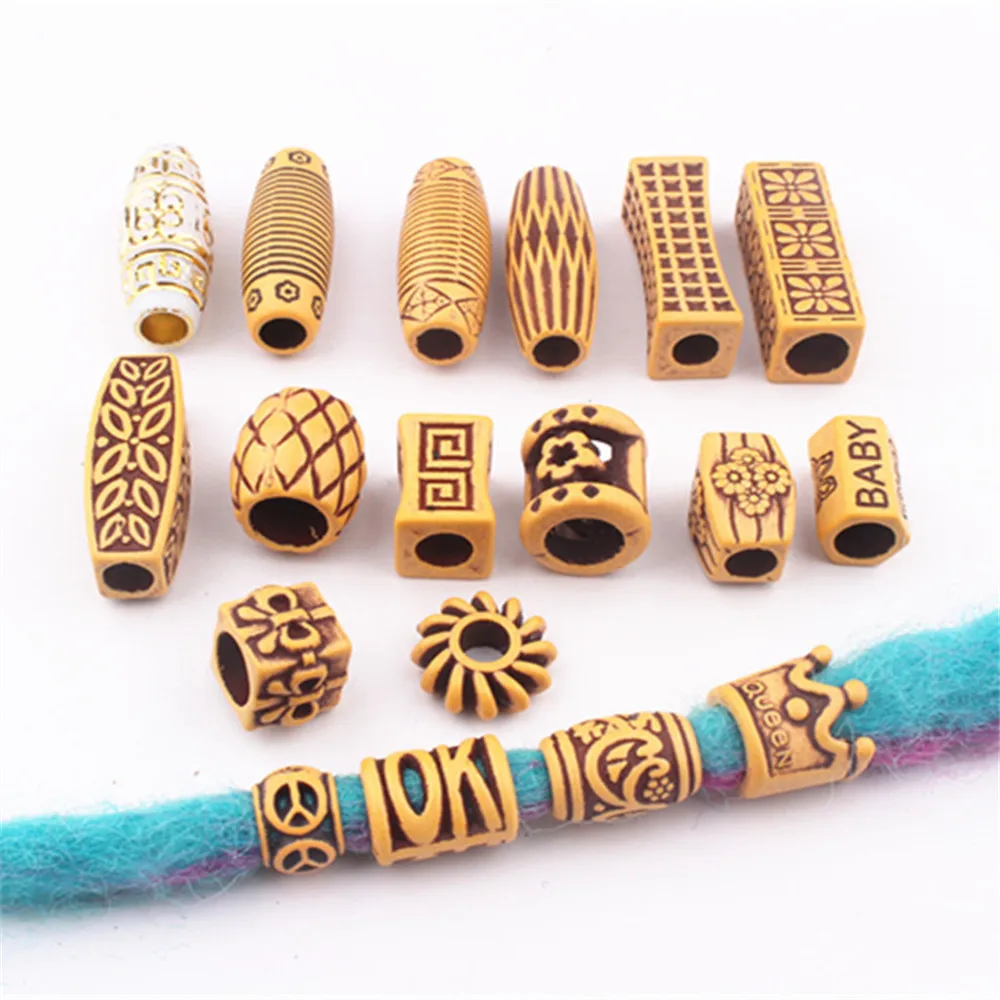 10Pcs Hair Jewelry Braid Rings Decoration Pendants Dreadlocks Beads Cuffs Rings Imitation Wood Plastic Beading Accessories