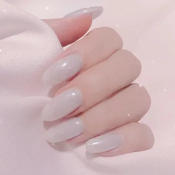 

24PCS Temperament Wearable Waterproof Fake Nails Tender Fairy Detachable Aurora Pearl Powder Bright Finished Nails DL