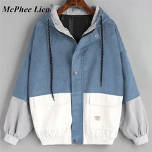 Верхняя одежда и пальто куртки с длинным рукавом вельветовые Лоскутные Большие куртки на молнии ветровка пальто и куртки для женщин