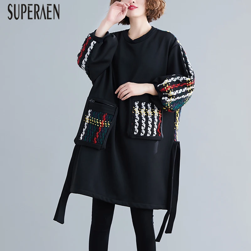 

SuperAen 2019 New Fashion Dress Female Velvet Thick Loose Pluz Size Women Dress Autumn and Winter Long Sleeve Women Clothing