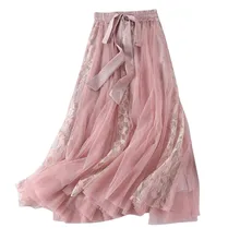 SAGACE Женская Весенняя летняя эластичная длинная сетчатая юбка с высокой талией Женская юбка-пачка Макси плиссированная полиэфирная Труба Длинная юбка принцессы Nov