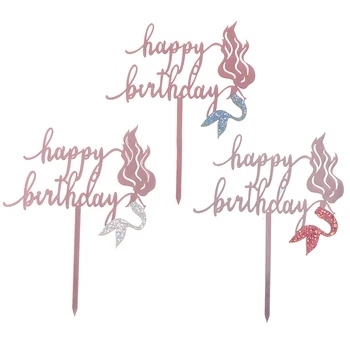 

Pink Mermaid Acrylic Cake Topper Novelty Glitter Happy Birthday Cake Topper For Birthday Party Cake Decorations