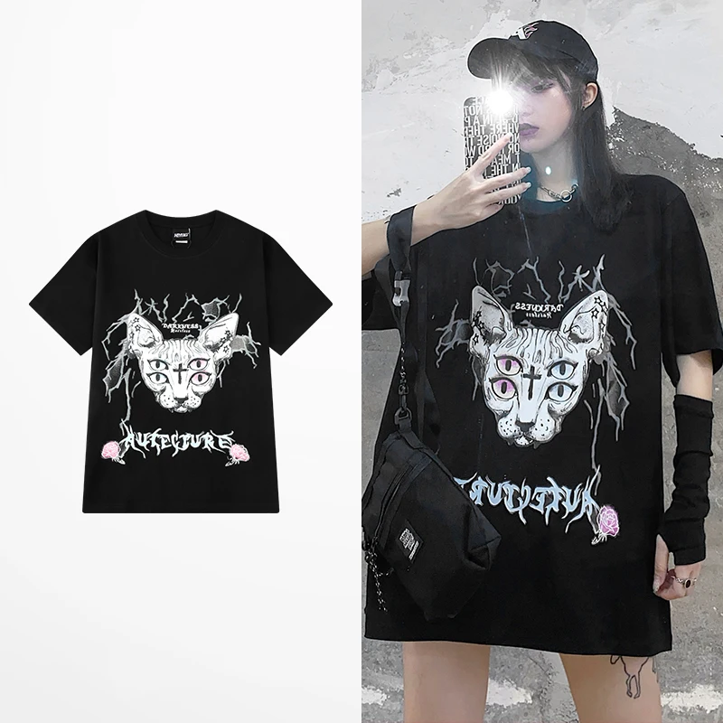 Винтажная женская футболка в стиле панк Dark Grunge уличная одежда Женский Свободный