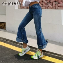 CHICEVER корейский шик стиль джинсы брюки для женщин Высокая талия Свободные повседневные расклешенные джинсовые брюки женские осенние модные новая одежда