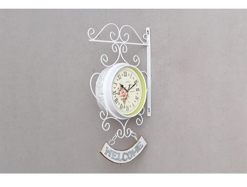 Modern Design European Minimalist White Wall Clock Double Sided Wall Clock Creative Wrought Iron Home Living Room Study Decorate