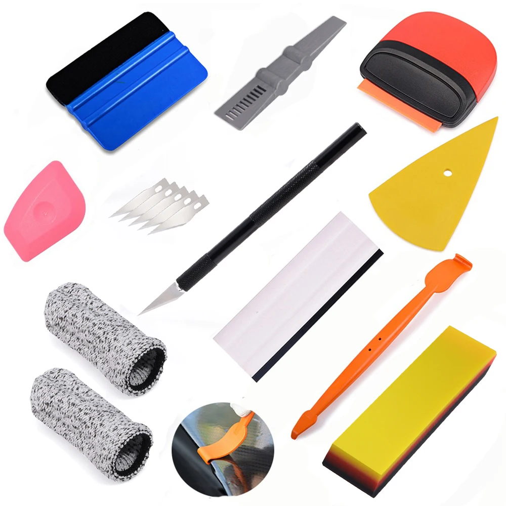 FOSHIO Vinyl Car Wrap Tools Set Tuck Squeegee Scraper Carbon