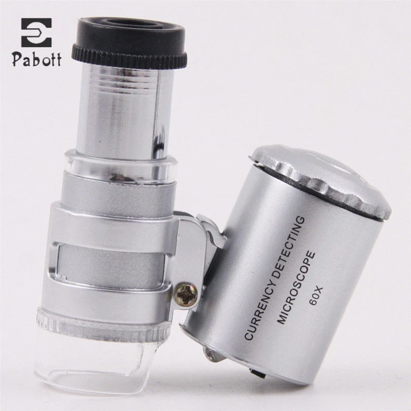 

Mini 60x Handheld Microscope Loupe Currency Detecting with LED and UV Light