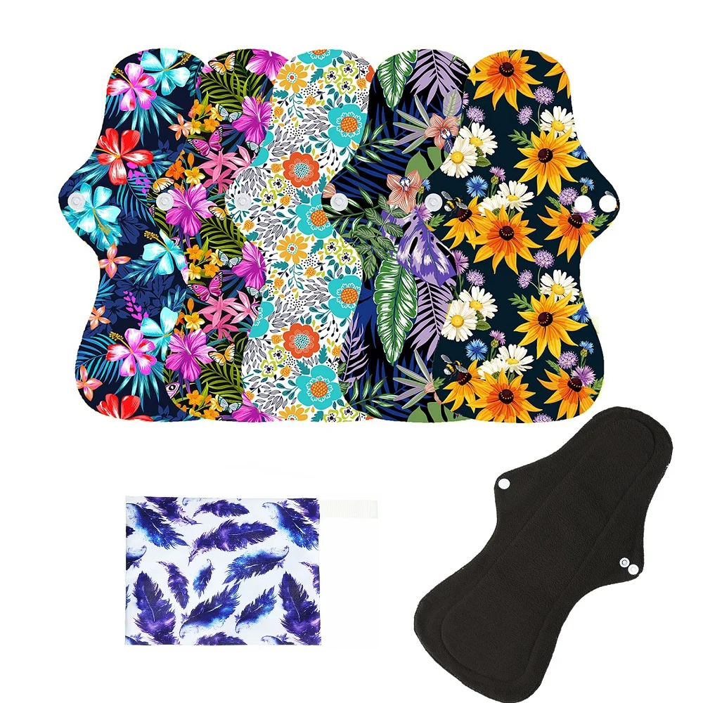 

6 шт. (5 + 1 Набор) набор менструальных прокладок almohadilla sanitaria с большим потоком, перезаряжаемые бамбуковые угольные тканевые прокладки для мам для ночного использования