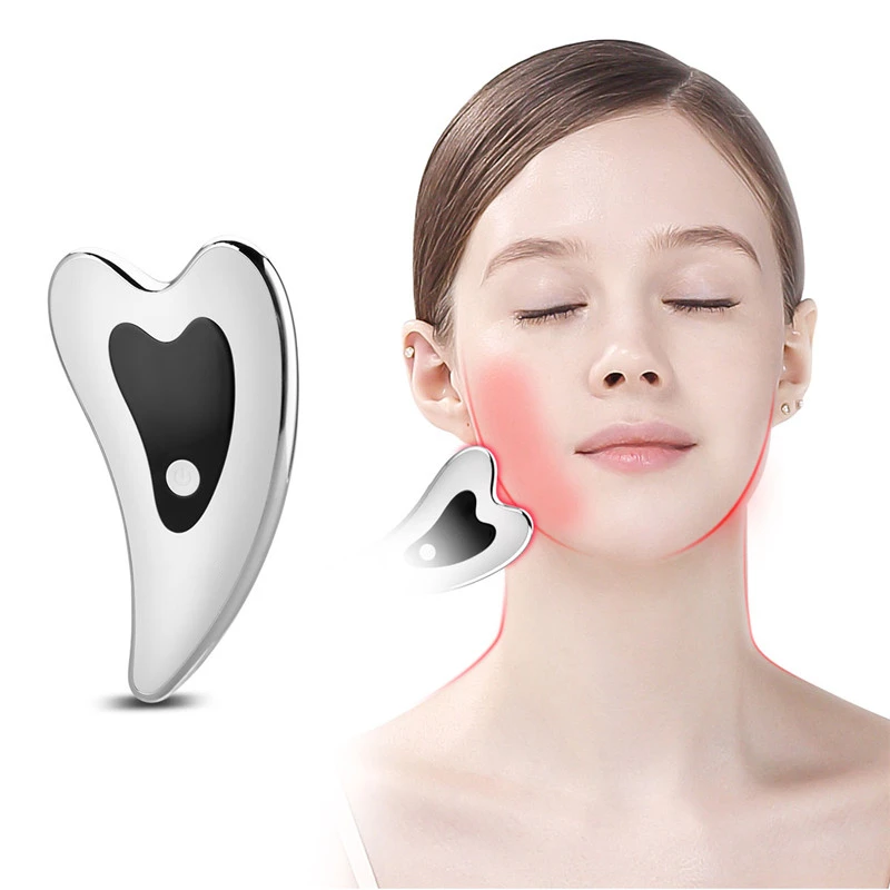 Heated Vibrating Facial Massager Electric Gua Sha Board Red Blue Light