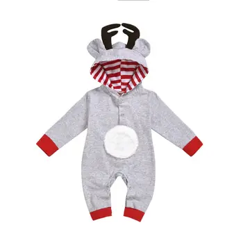 

0-18M Christmas Toddler Baby Girls Boy Kids Antlers Long Sleeve Romper 3D Christmas Elk EAR Jumpsuit Xmas Clothes 0-18M