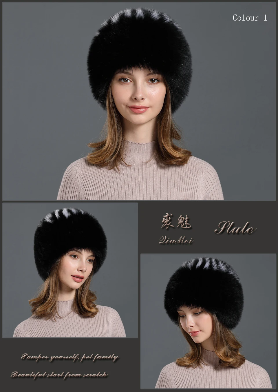 QiuMei, женские шапки-бомберы из натурального Лисьего меха, женская шапка для русской зимы, вязаная шерстяная шапка, утепленные меховые Бомберы, шапка, классическая
