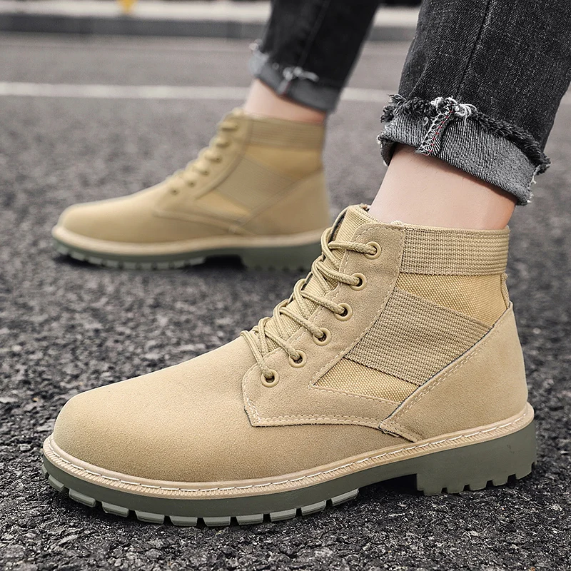 

Men High Quality Leather Boots Male Spring Casual Motorcycle Ankle Botas Hombre Men Lace-Up Basic Boots Man Fashion Men Boots