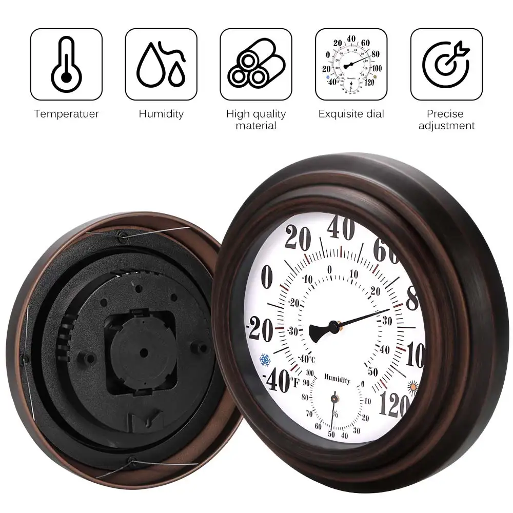Thermometer Hygrometer Wall Metal Decorative Big Hanging Hygrometer Round Beautiful Thermometer For Room Kitchen Patio