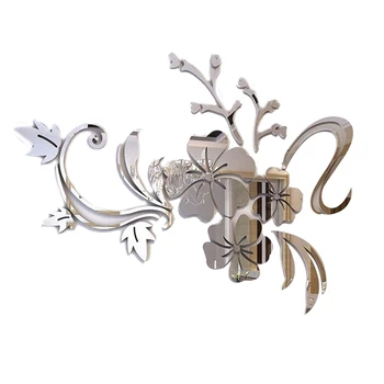 

3D Removable Mirror Floral Wall Sticker Acrylic Art Home Room Decors Decals(40x60cm) (Silver)