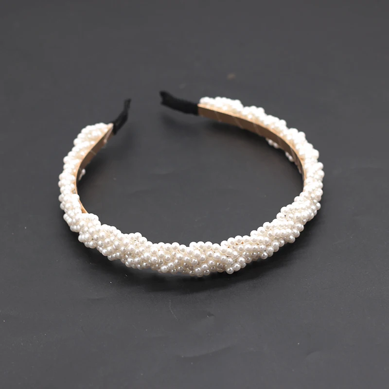 Hair accessory headdress band crown Korean braided pearl headband accessories Fashion Women Luxury Hair Accessories White Beaded Pearl Headband 718