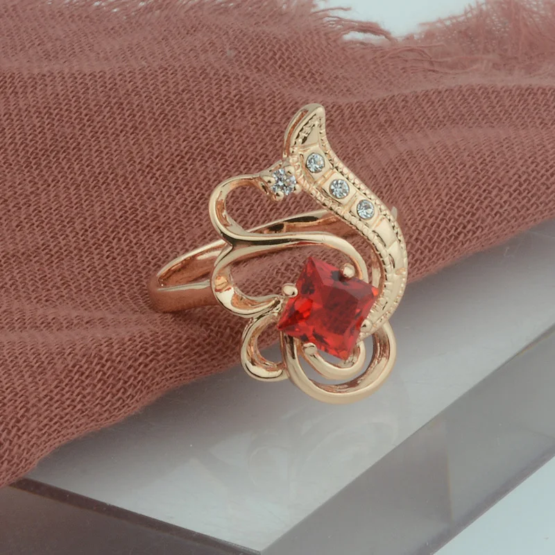 FJ 6 мм красный камень широкий женский 585 розовое золото цвет обручальное кольцо большой размер 8 9 10