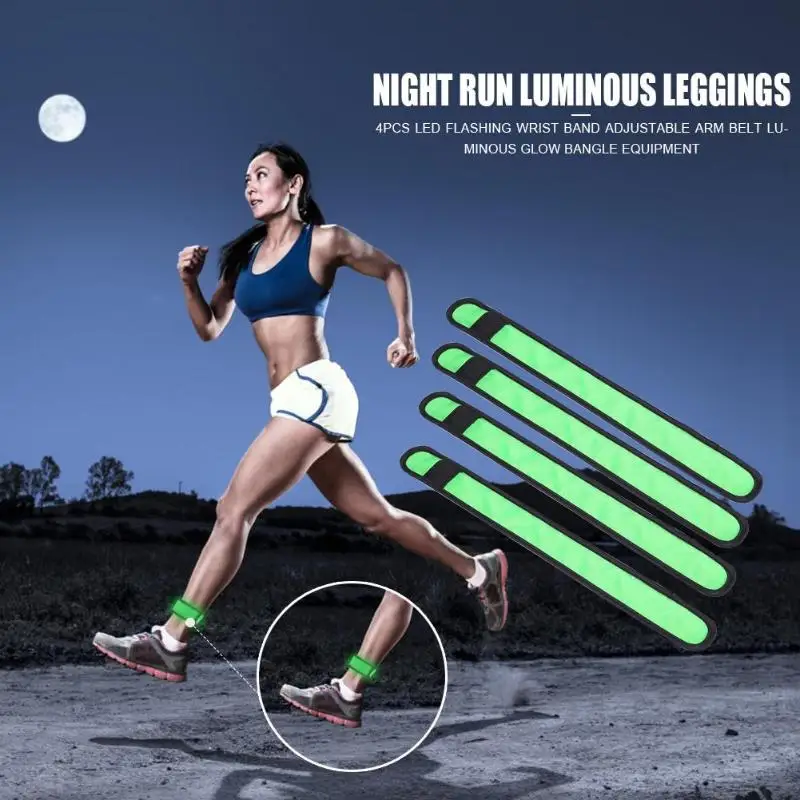 4x LED Reflective Light Arm Armband Strap Safety Belt For Night Running Cycling Hand Strap Wristband Wrist Bracelets