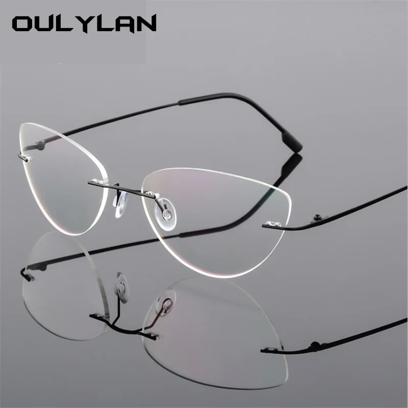 

Oulylan Rimless Cat Eye Titanium Alloy Glasses Frame Men Ultralight Eyeglasses Women Frameless Eyewear Optical Myopia Frame