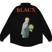 Nagri little boy повседневные мужские рубашки с принтом в стиле хип-хоп, уличная Мужская черная рубашка большого размера