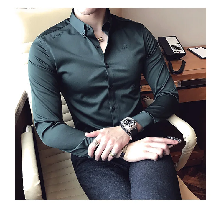 2019New Quality dress Business Men Long-sleeved Quality Shirt Casual Formal Design Shirt Oversized Man Solid color Shirts Tops