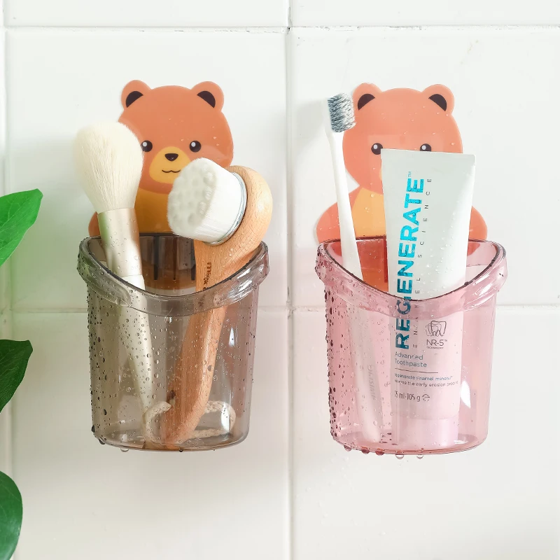 Toothbrush Holder Bathroom Storage Rack Teddy Bear Wall Mounted Toothbrush Holder
