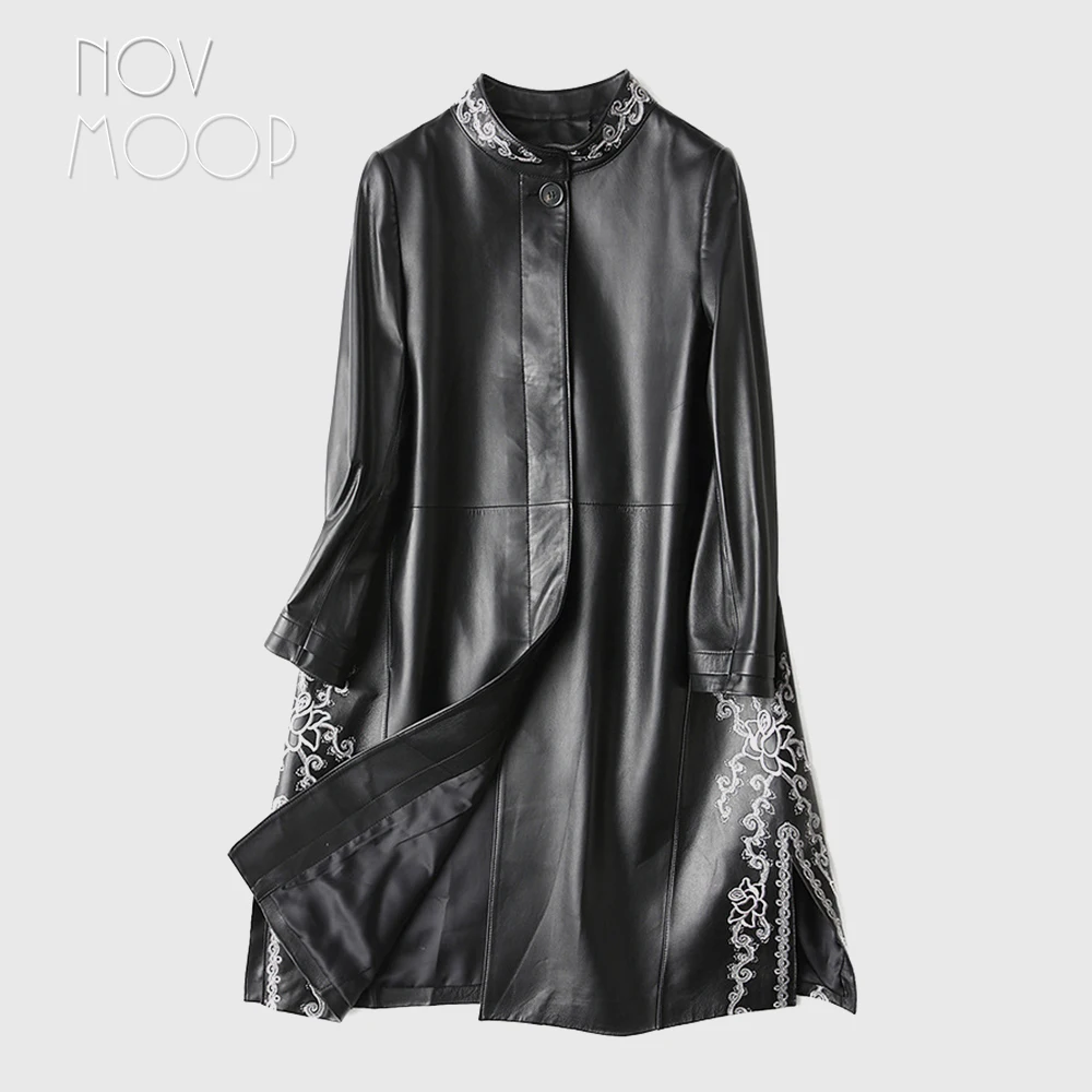 Novmoop 2020 Офисная Женская Повседневная Стильная черная куртка из натуральной