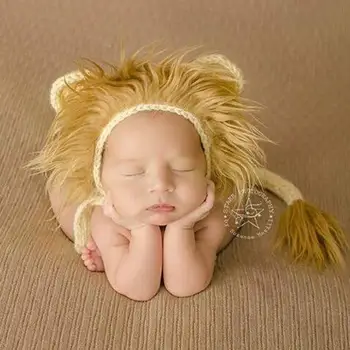 

Newborn Photography Baby DIY Props Lion Wool Cartoon Hat Tail Camera Bebe Costume Boy Infant for Dolls Studio Accessories