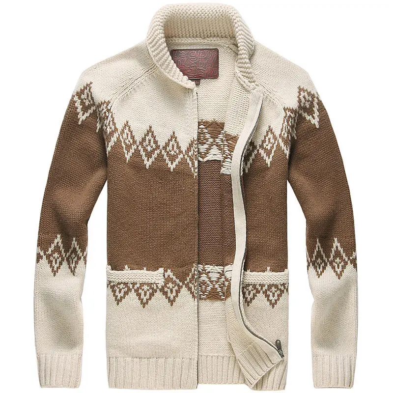 Khaki Muls, роскошное шерстяное пальто, мужские кардиганы, алмазные аргайлы, зимний плотный вязаный кардиган, свитер, куртка для мужчин, 80% шерсть, 20% акрил - Цвет: Khaki