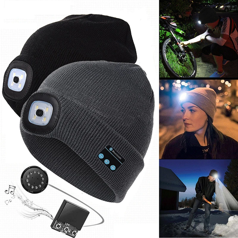 Warm Beanie Hat Wireless Bluetooth Compatible Smart LED Cap Headset