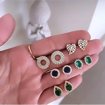 

Hot Sales Ear Stud Diamond Circle Ellipse Heart Man-made Diamond Ear Stud