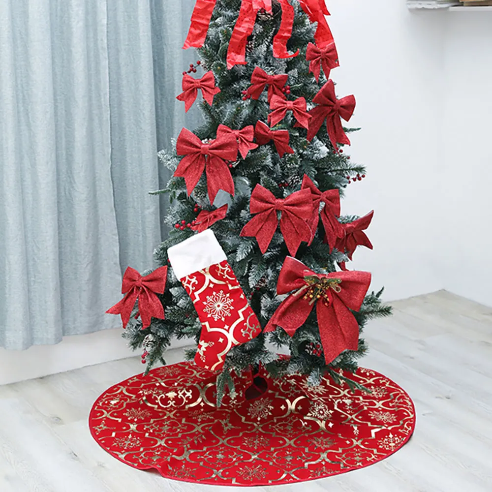 

Christmas Tree Skirt With Christmas Stocking Set Tree Carpet Christmas Red Tree Base Skirt Decor Snowflake Round Carpet 120cm