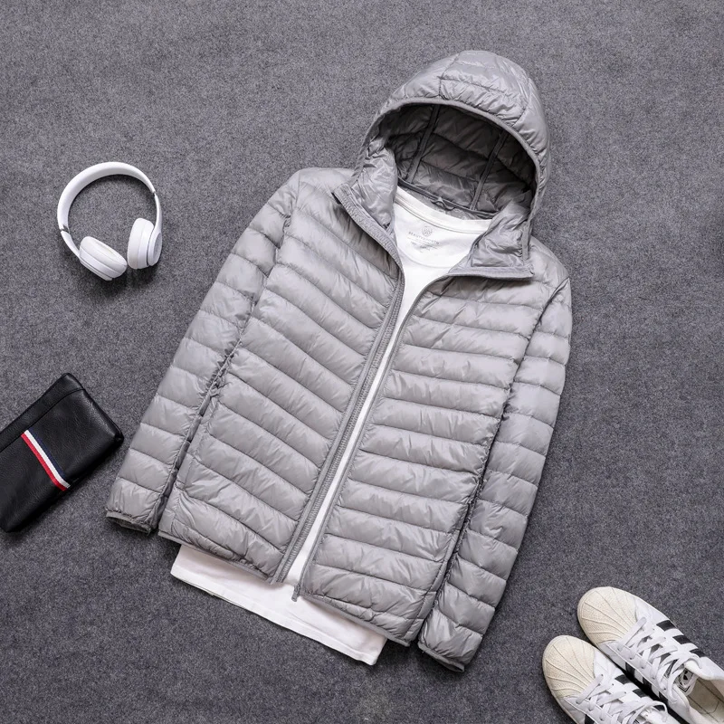 

Winter Men Ultralight Thin Down Jacket White Duck Down Hooded Jackets Full Sleeve Warm Coat Parka Portable Outwear