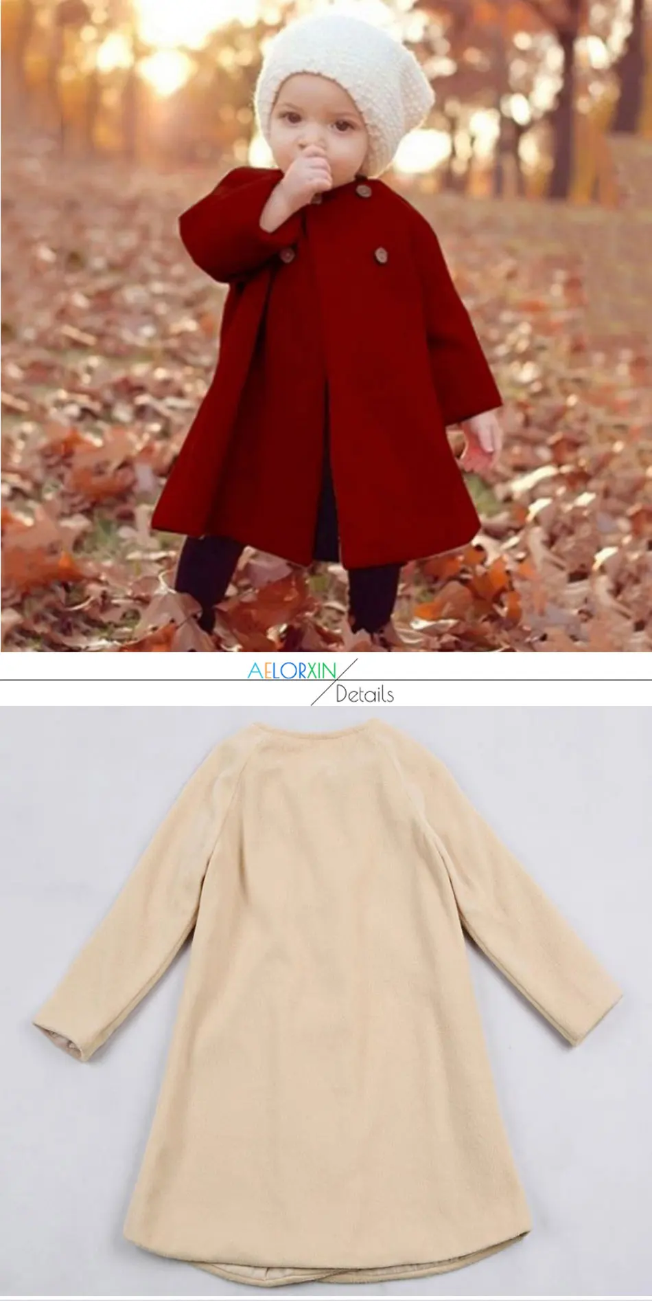Новинка; сезон осень-зима; однотонная двубортная ветровка для маленьких девочек; детское шерстяное пальто с круглым вырезом