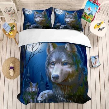 

Wolf Moon Bedding Set Bedroom Decor 100% Microfiber Hypoallergenic with Zipper 1PC Duvet Cover with Pillowcases