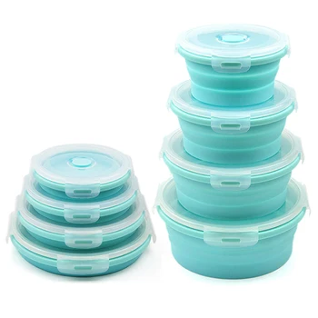 

3/4PCS Set Collapsible Fruit Salad Lunch Box Silicone Food Box Container Round shape Tableware BPA Free