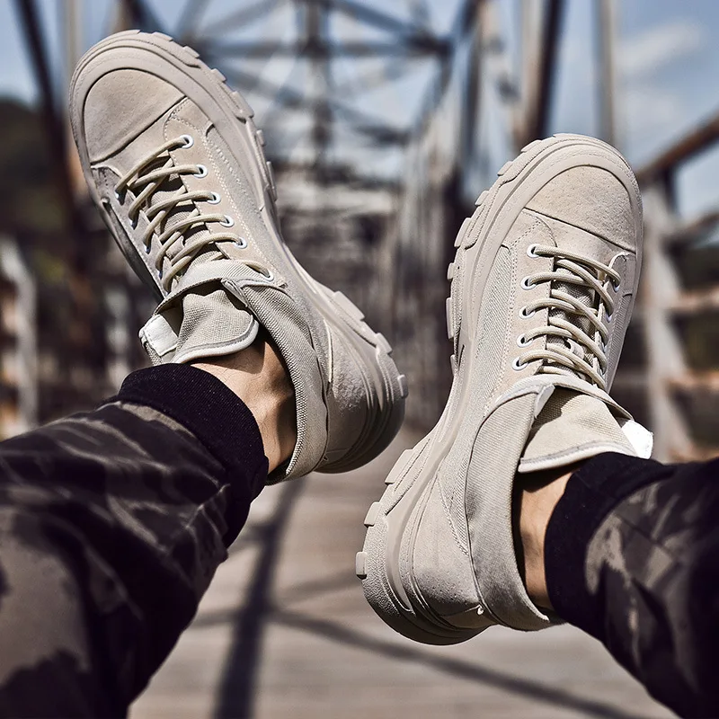 

Autumn New Style Martin Boots Men Hight-top Canvas Shoes Korean-style Genuine Leather Worker Boot Fashion Canvas Martin Boots