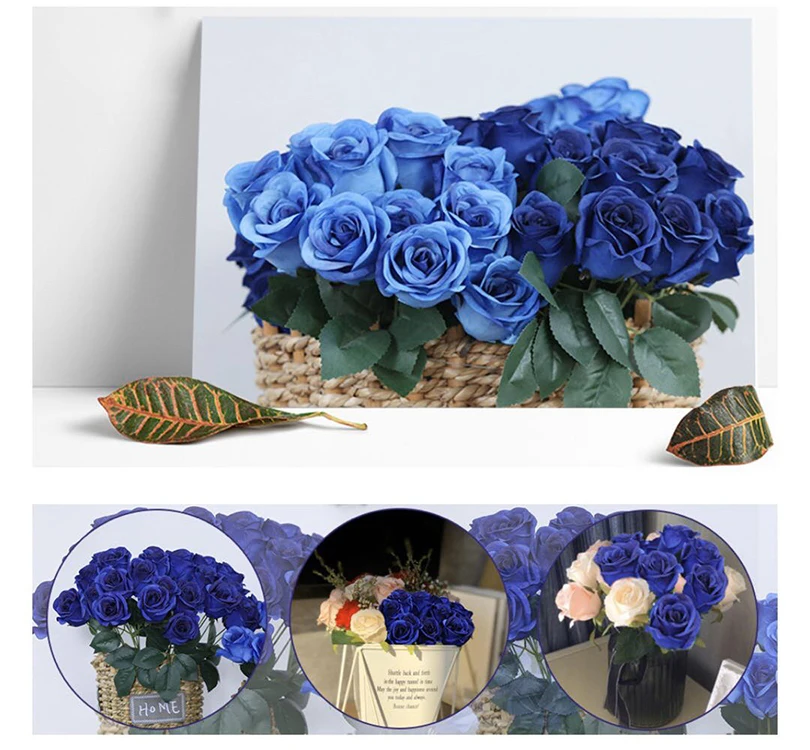 JAROWN 12 Heads Silk Roses Bride Holding Flowers Royal Blue Fake Rose Flowers Home Wedding Arch Table Decor Artificial Flower (34)