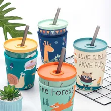 Taza de cerámica Shiba Inu para niños, vaso de té de gran capacidad con tapa, para leche, zumo de limón, bebedero de vidrio, regalo para amantes de los niños