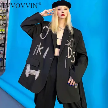 

China Plus Size Letter Print Blazer Women Clothes 2020 Spring New Fashion Loose Pocket Single Breasted Tide Coat Top P018