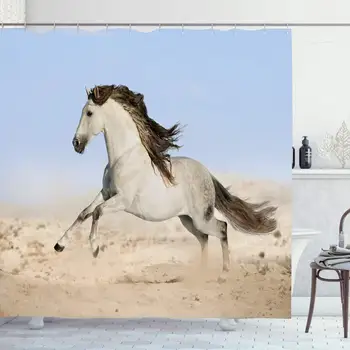 

Shower Curtain Set with Hooks 72x72 Alone Run Black Dark Runner Gallop Beautiful Fast Stallion Gray Andalusian Horse Desert