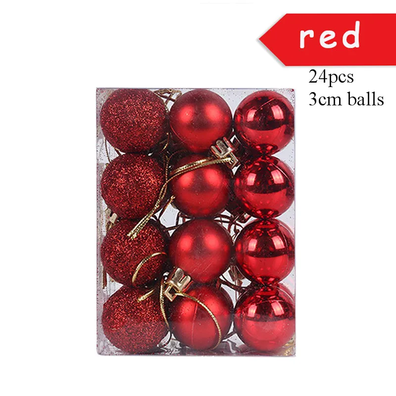 24pcs red ball Рождественская Подарочная коробка Санта Клаус Рождественская елка украшения шар новогодний Navidad рождественские кухонные украшения для дома Kerst Noel - Цвет: 24pcs red ball