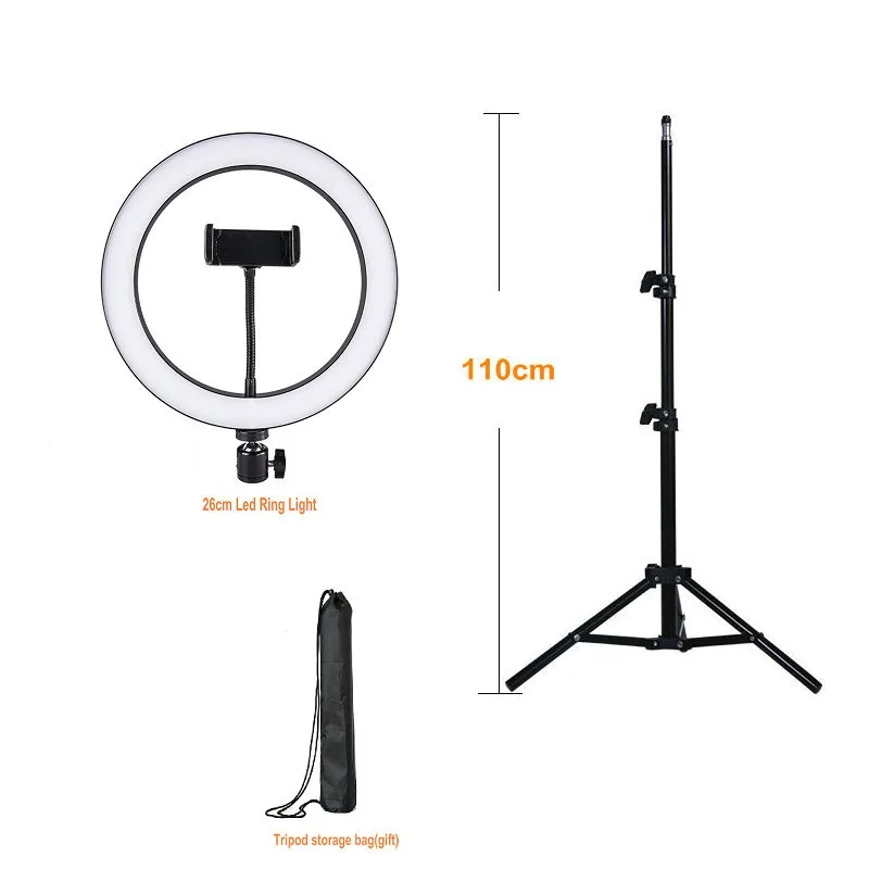 light 110cm tripod 26 см светодиодный Самостоятельная фотография с зажимом для телефона штатив заполняющий свет видео живая съемка красота телефон селфи светодиодный осветительный прибор для сьемок - Цвет: light 110cm tripod