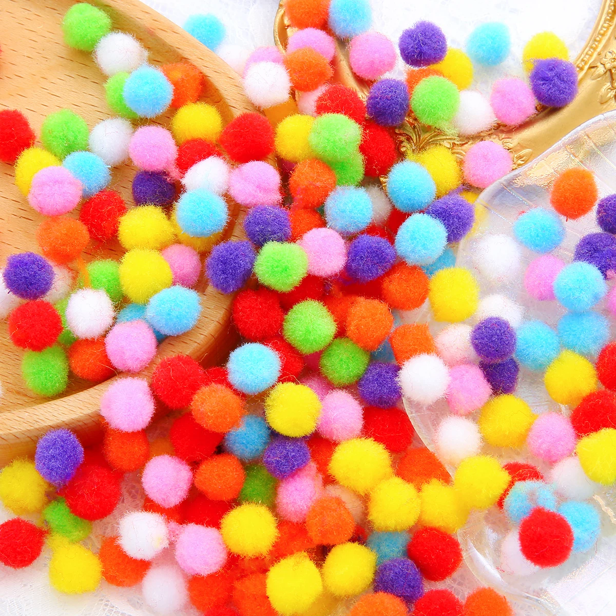 10mm 300Pcs Mix Color Soft Round Shaped Pompom Balls Fluffy Pom Pom Fur Balls For Kids DIY Garment Handcraft Glue on Cloth Decor