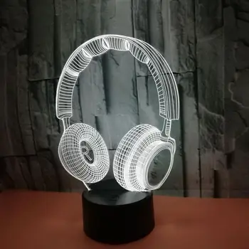 

1pc 3D LED Night Light Bedside Visual Lamp Headset Shape Design For Home (Black Base Colorful Light: Touch + Remote Control)