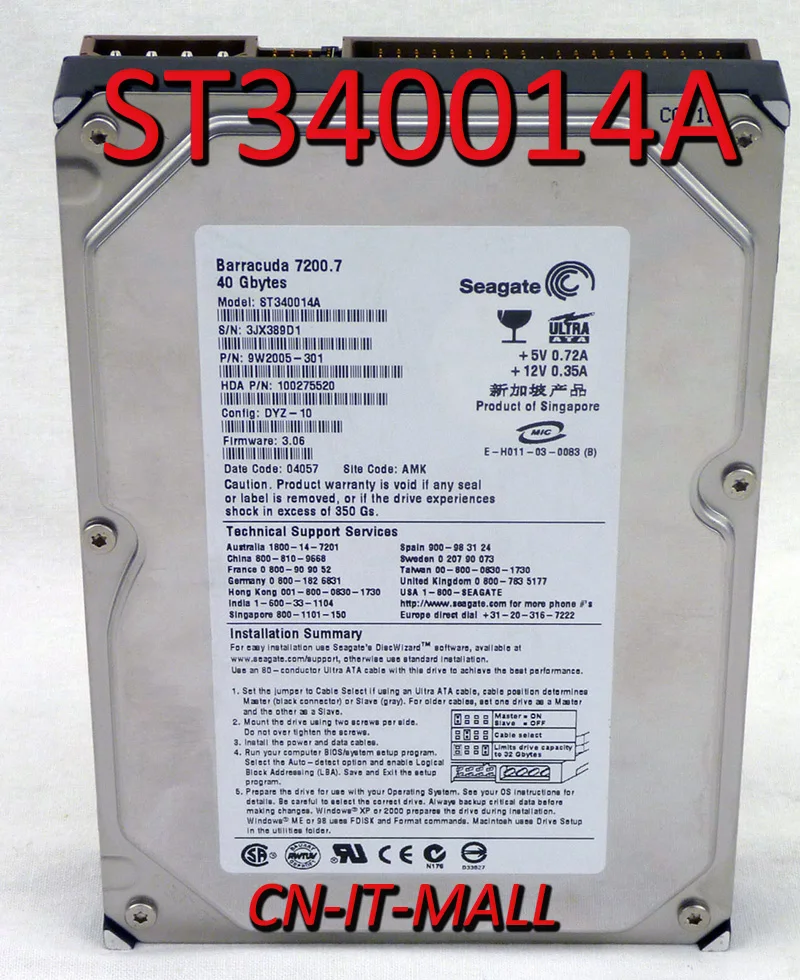 Жесткий диск Seagate BarraCuda 7200 7 ST340014A 40 ГБ об/мин 2 Мб кэш-памяти IDE Ultra AT100/ATA-6 3 5 дюйма |