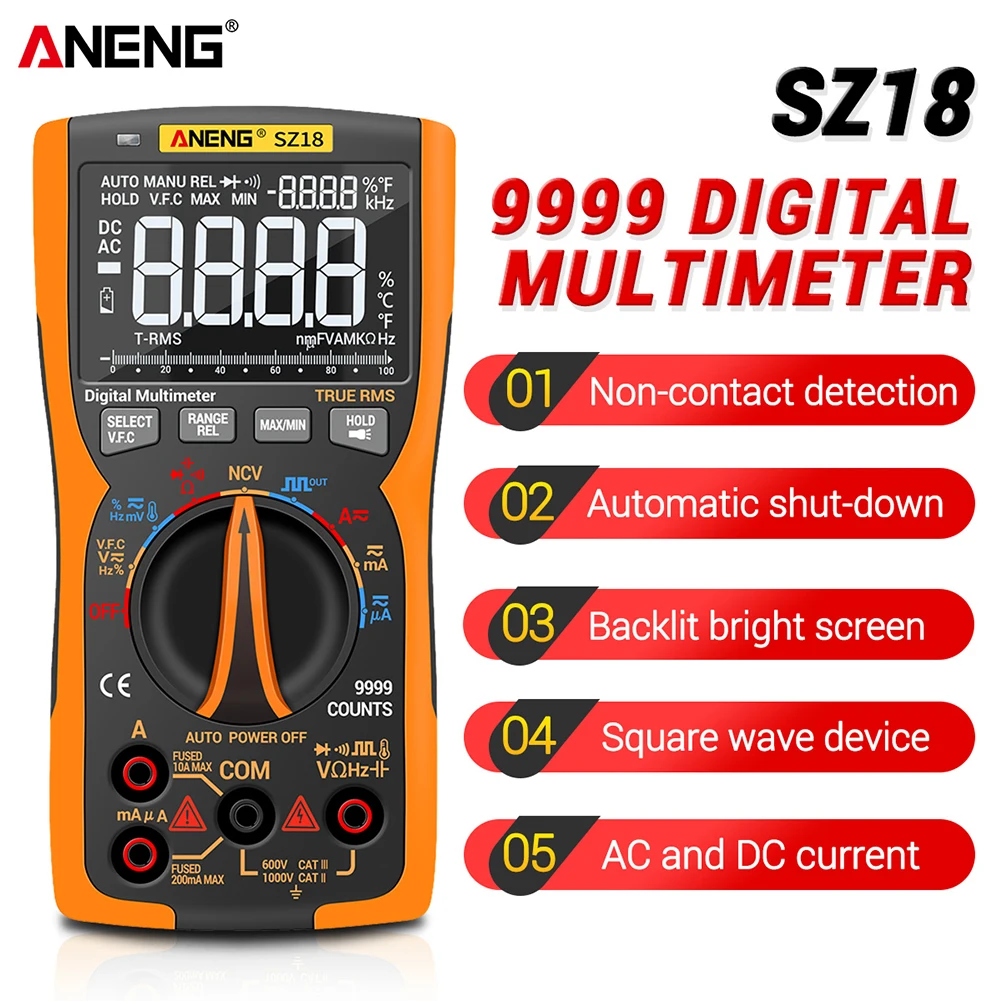 9999 отсчетов True RMS Автоматический диапазон измеритель напряжения ANENG SZ18 цифровой