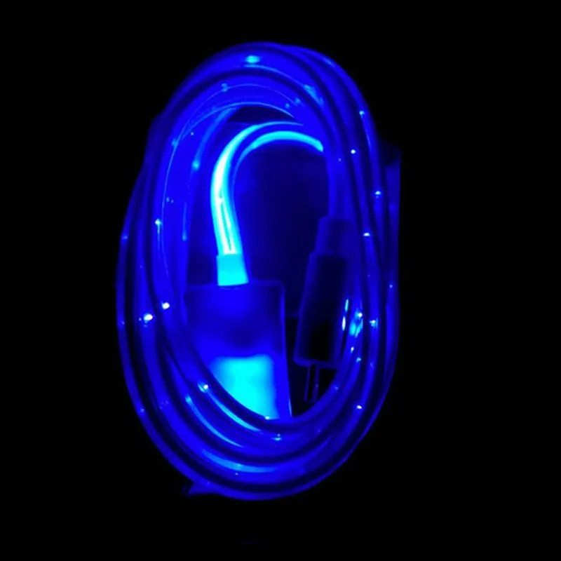 Micro USB цветной светодиодный телефон зарядное устройство 1 м светящаяся зарядка с синхронной передачей данных кабель провод для телефона Android - Цвет: Синий