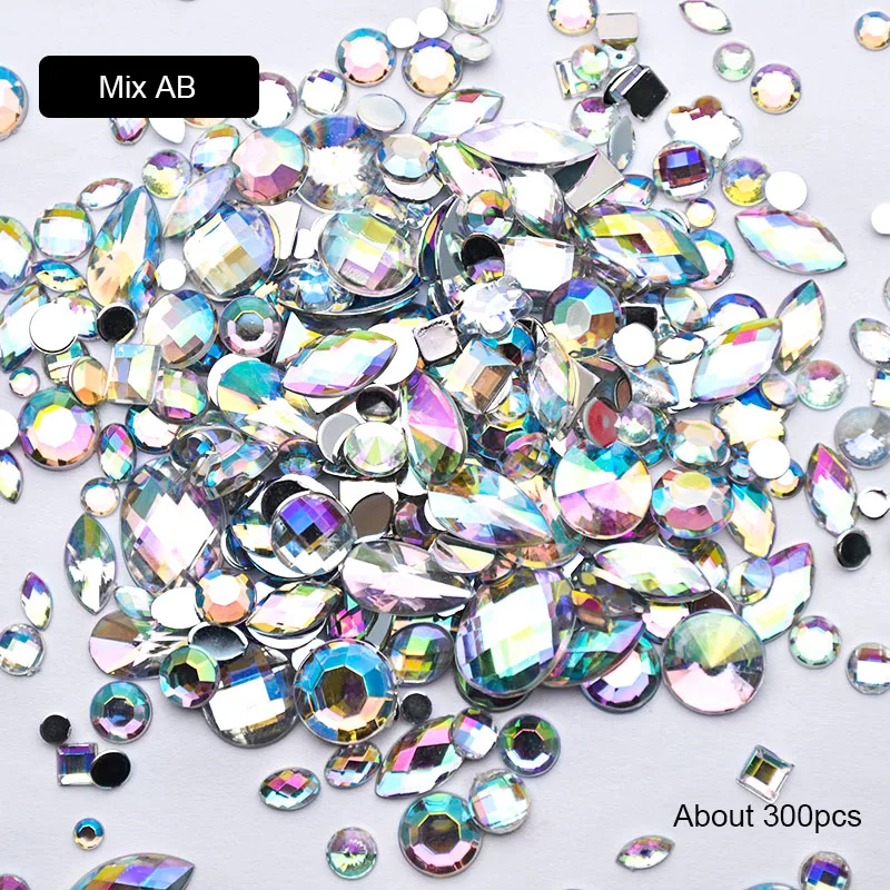 

Mixed 300pcs Crystal Clear AB Nail Rhinestones DIY Non Hotfix Flatback Acrylic Nail Stones Gems 3D Nail Art Decorations MJZ2164